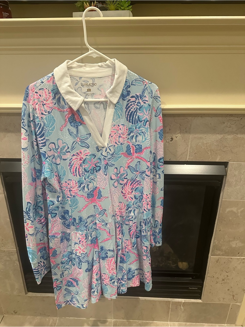 Lilly Pulitzer Light Blue Floral Polo Tunic with White Collar